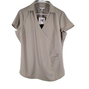 Lilac Bloom by Jennifer Tsai Women's Beige V Neck Short Sleeve Top Sz Large